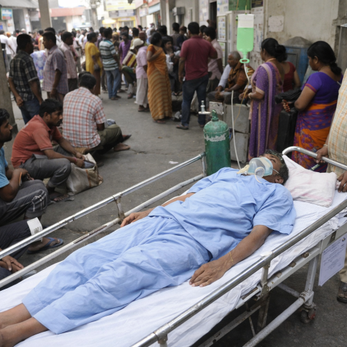 Patient on stretcher outside hospital